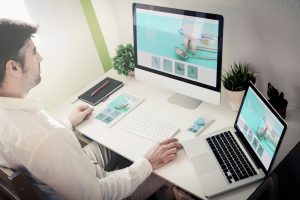 working on multiple LCD computer screens